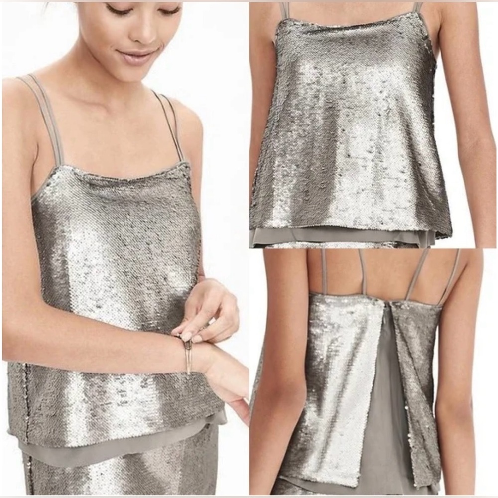 BANANA REPUBLIC Strappy Sequin SILVER Dress Size 4 NEW $198